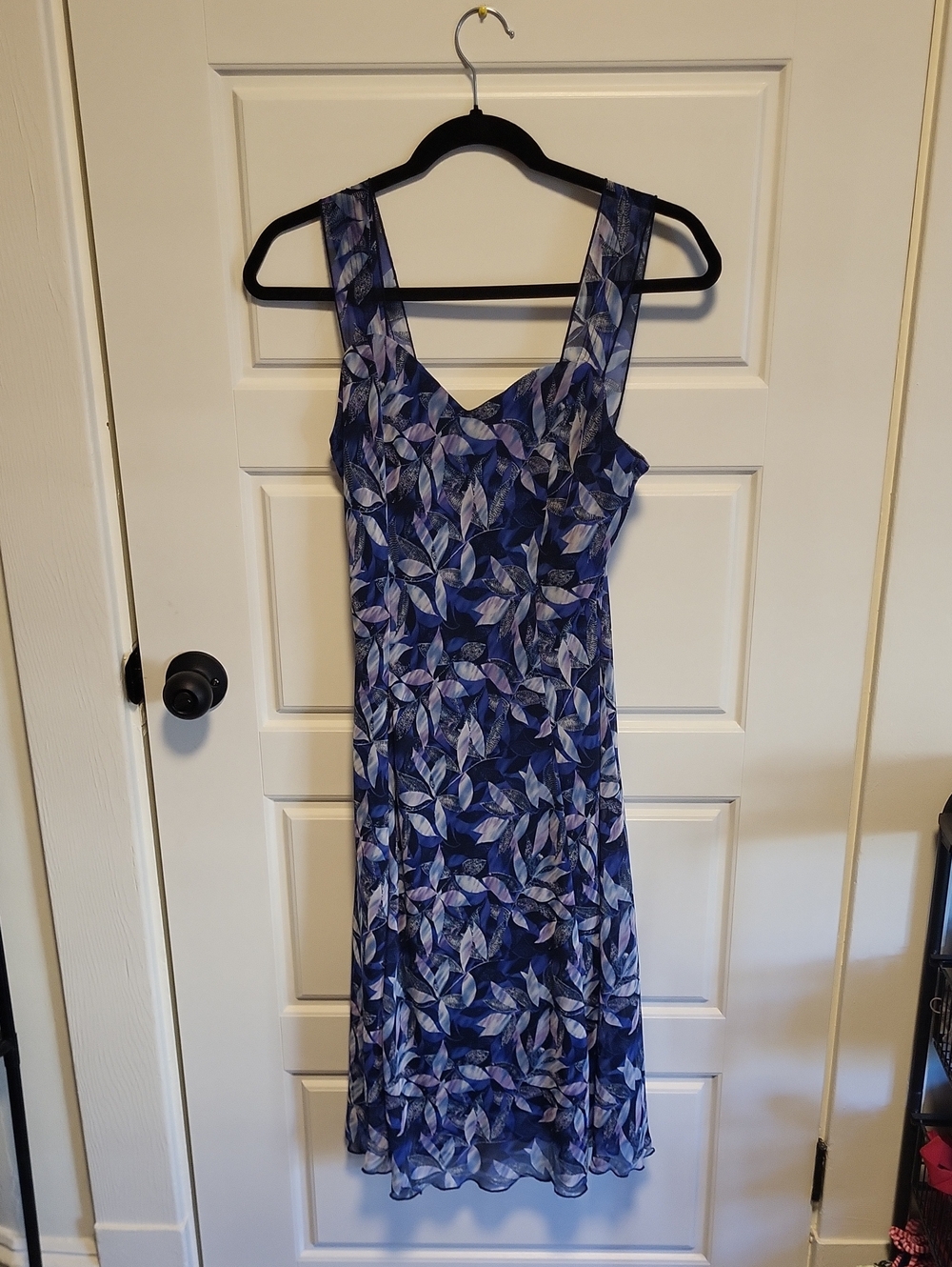 connected apparel Blue and Lavender Leaf-Print Midi Dress
